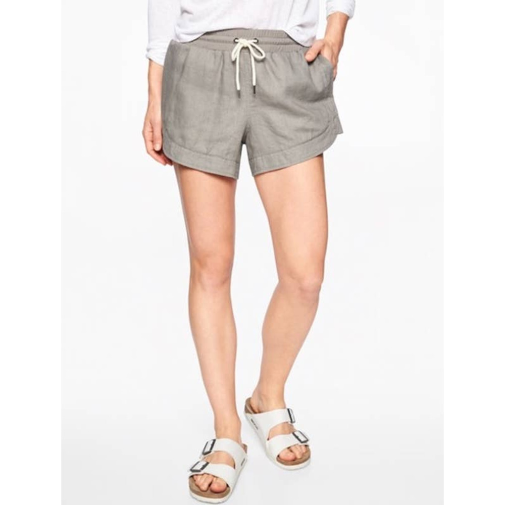 Athleta Bali Drawstring Light Gray Linen Shorts